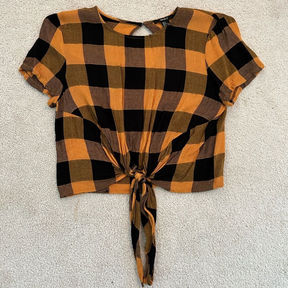 Forever 21 orange and black plaid blouse (S)
